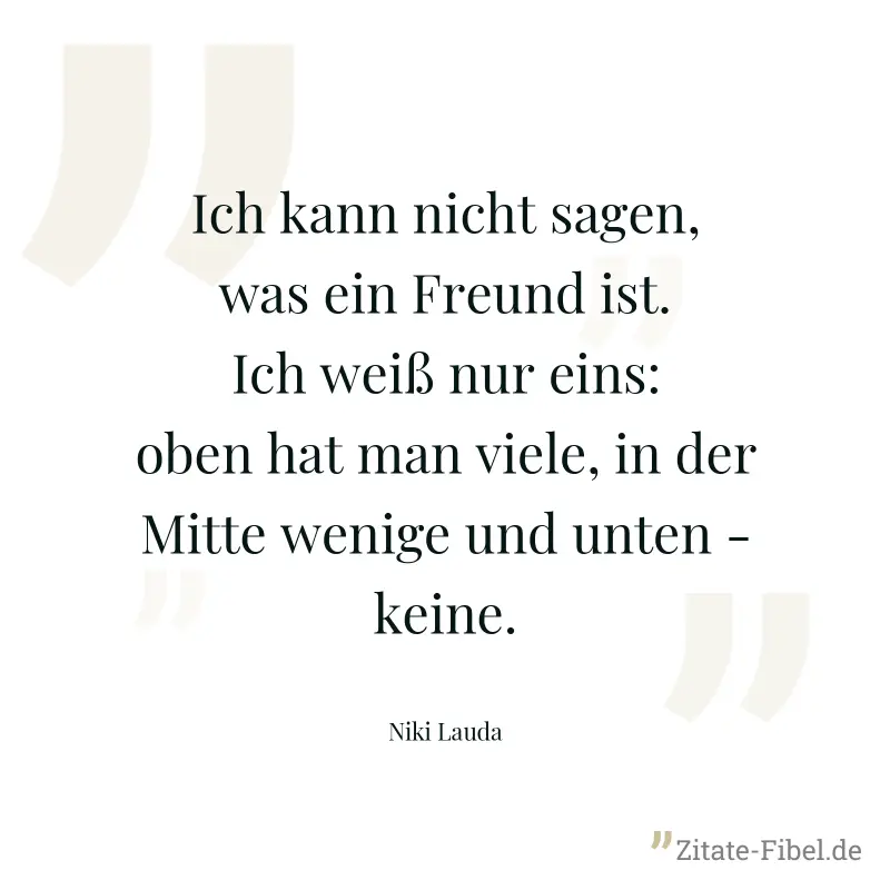 Ich kann nicht sagen, was ein Freund ist. Ich weiß nur eins: oben hat man viele, in der Mitte wenige und unten - keine. - Niki Lauda
