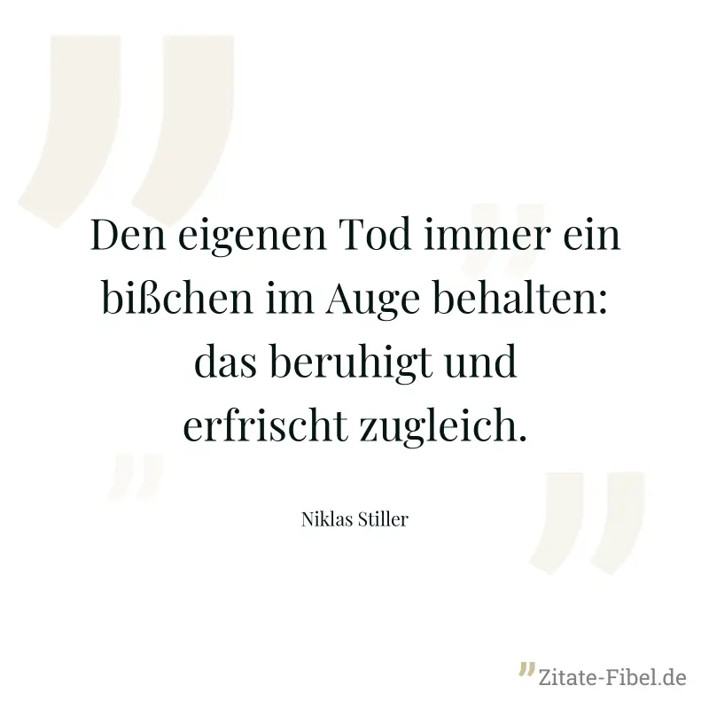 Den eigenen Tod immer ein bißchen im Auge behalten: das beruhigt und erfrischt zugleich. - Niklas Stiller