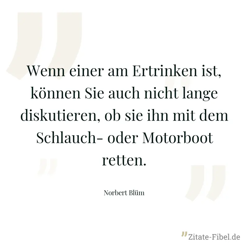 Wenn einer am Ertrinken ist, können Sie auch nicht lange diskutieren, ob sie ihn mit dem Schlauch- oder Motorboot retten. - Norbert Blüm