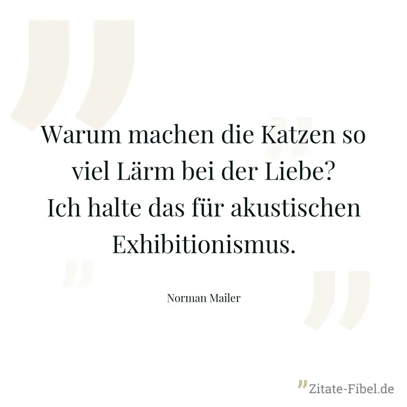 Warum machen die Katzen so viel Lärm bei der Liebe? Ich halte das für akustischen Exhibitionismus. - Norman Mailer