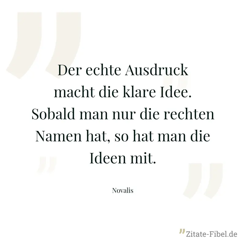 Der echte Ausdruck macht die klare Idee. Sobald man nur die rechten Namen hat, so hat man die Ideen mit. - Novalis