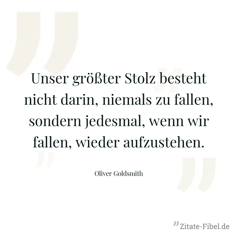Unser größter Stolz besteht nicht darin, niemals zu fallen, sondern jedesmal, wenn wir fallen, wieder aufzustehen. - Oliver Goldsmith