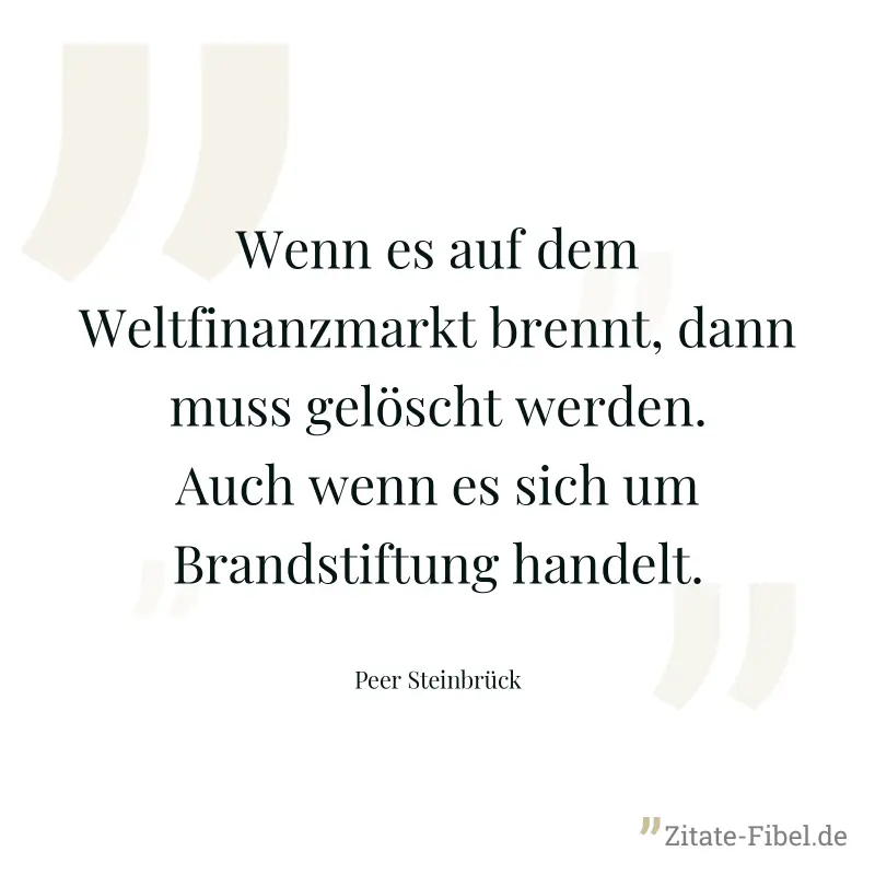 Wenn es auf dem Weltfinanzmarkt brennt, dann muss gelöscht werden. Auch wenn es sich um Brandstiftung handelt. - Peer Steinbrück