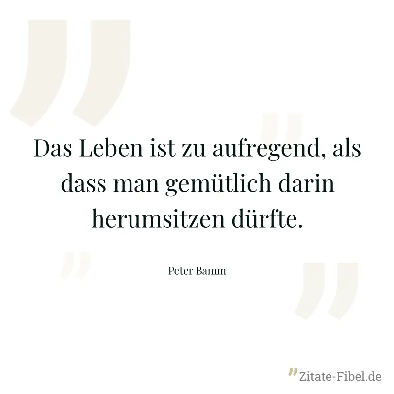 Das Leben ist zu aufregend, als dass man gemütlich darin herumsitzen dürfte. - Peter Bamm