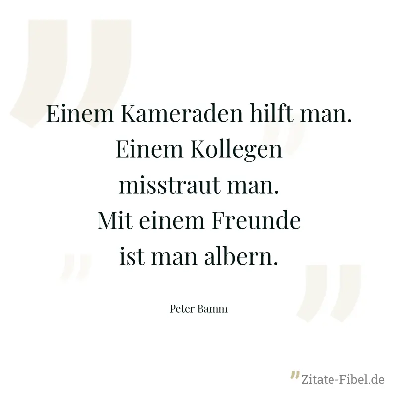Einem Kameraden hilft man. Einem Kollegen misstraut man. Mit einem Freunde ist man albern. - Peter Bamm