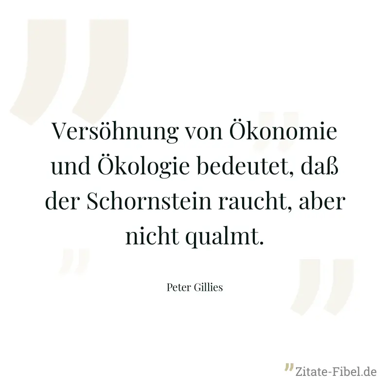 Versöhnung von Ökonomie und Ökologie bedeutet, daß der Schornstein raucht, aber nicht qualmt. - Peter Gillies