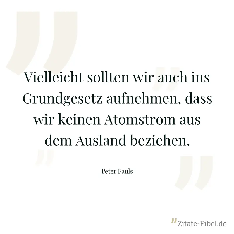 Vielleicht sollten wir auch ins Grundgesetz aufnehmen, dass wir keinen Atomstrom aus dem Ausland beziehen. - Peter Pauls