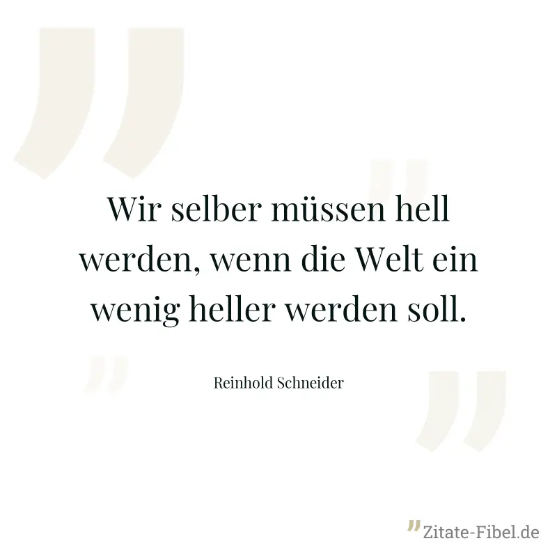 Wir selber müssen hell werden, wenn die Welt ein wenig heller werden soll. - Reinhold Schneider