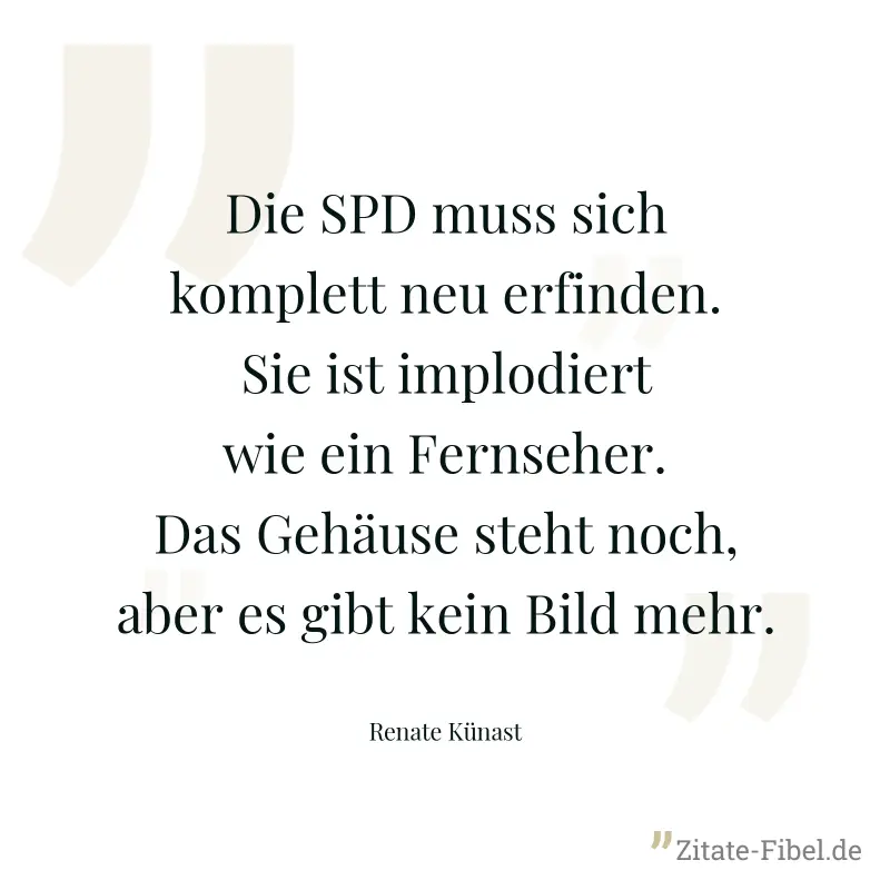 Die SPD muss sich komplett neu erfinden. Sie ist implodiert wie ein Fernseher. Das Gehäuse steht noch, aber es gibt kein Bild mehr. - Renate Künast