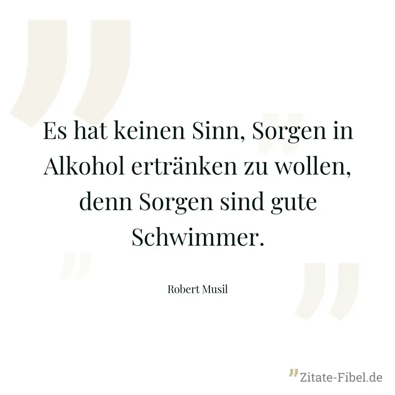 Es hat keinen Sinn, Sorgen in Alkohol ertränken zu wollen, denn Sorgen sind gute Schwimmer. - Robert Musil