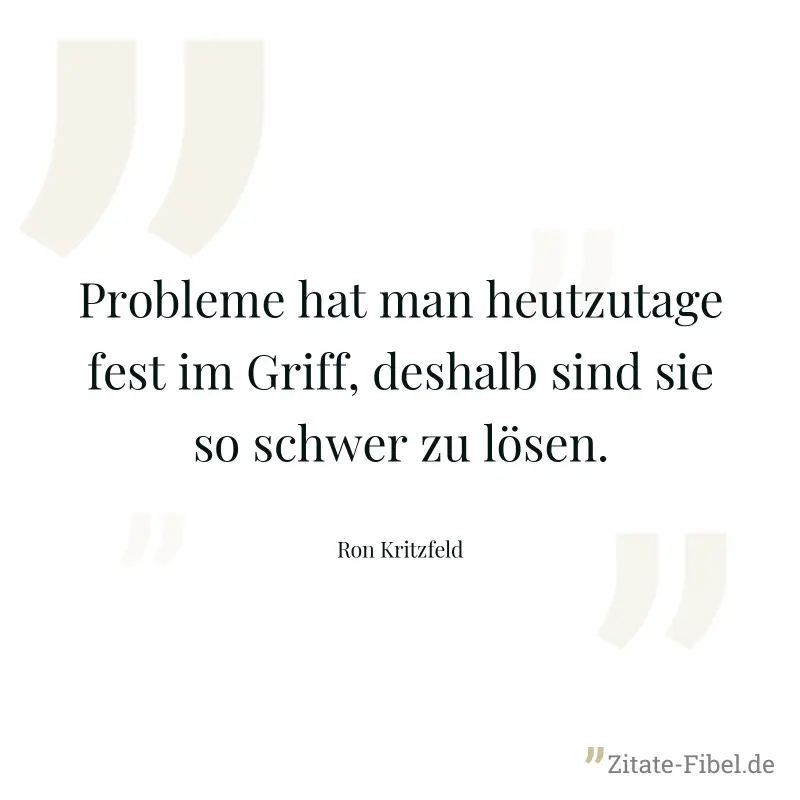 Probleme hat man heutzutage fest im Griff, deshalb sind sie so schwer zu lösen. - Ron Kritzfeld