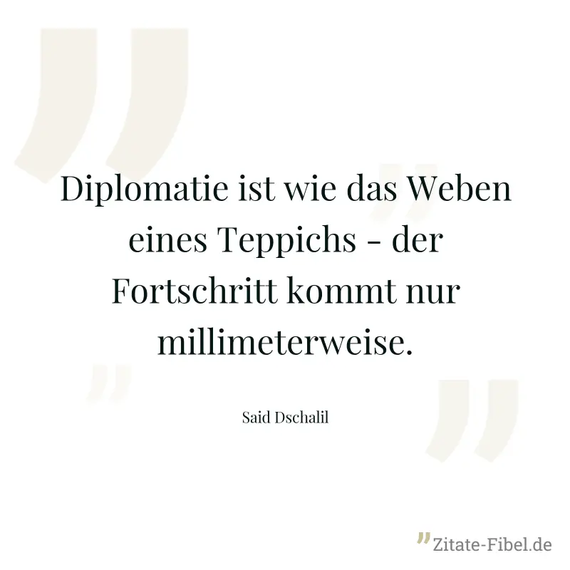 Diplomatie ist wie das Weben eines Teppichs - der Fortschritt kommt nur millimeterweise. - Said Dschalil
