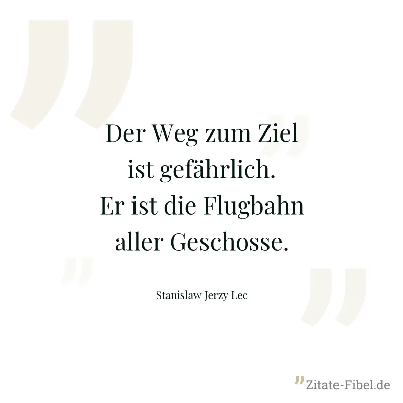 Der Weg zum Ziel ist gefährlich. Er ist die Flugbahn aller Geschosse. - Stanislaw Jerzy Lec
