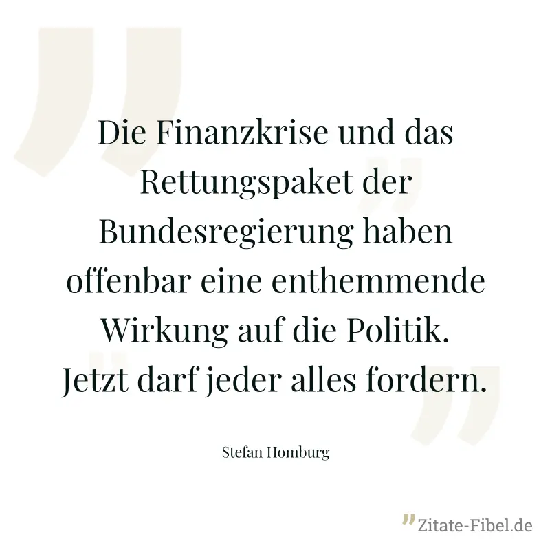 Die Finanzkrise und das Rettungspaket der Bundesregierung haben offenbar eine enthemmende Wirkung auf die Politik. Jetzt darf jeder alles fordern. - Stefan Homburg