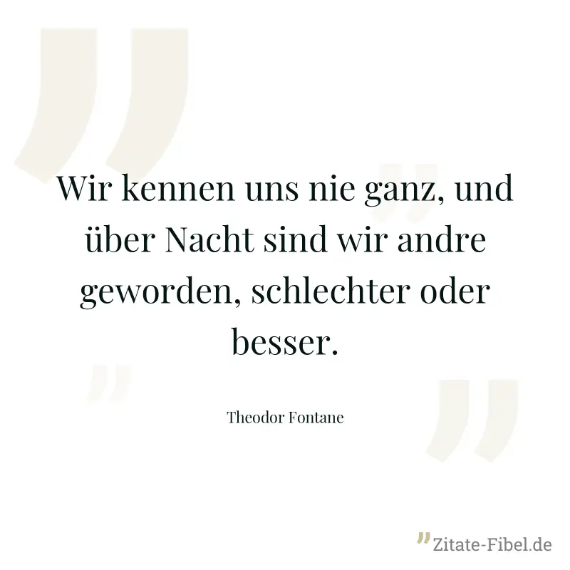 Wir kennen uns nie ganz, und über Nacht sind wir andre geworden, schlechter oder besser. - Theodor Fontane