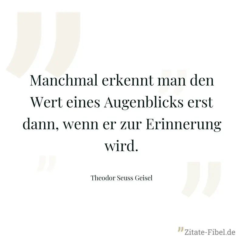 Manchmal erkennt man den Wert eines Augenblicks erst dann, wenn er zur Erinnerung wird. - Theodor Seuss Geisel