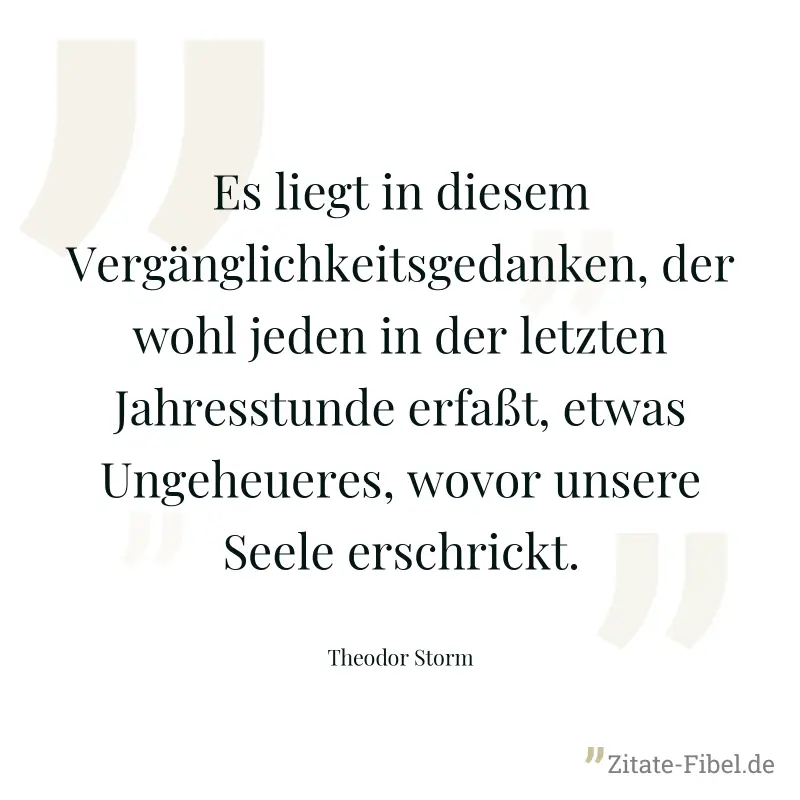 Es liegt in diesem Vergänglichkeitsgedanken, der wohl jeden in der letzten Jahresstunde erfaßt, etwas Ungeheueres, wovor unsere Seele erschrickt. - Theodor Storm