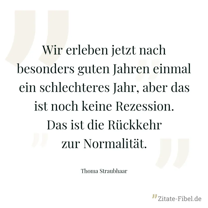 Wir erleben jetzt nach besonders guten Jahren einmal ein schlechteres Jahr, aber das ist noch keine Rezession. Das ist die Rückkehr zur Normalität. - Thoma Straubhaar