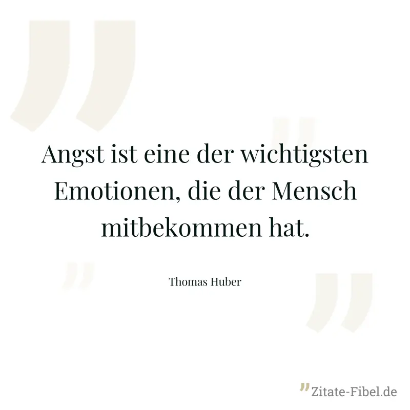 Angst ist eine der wichtigsten Emotionen, die der Mensch mitbekommen hat. - Thomas Huber