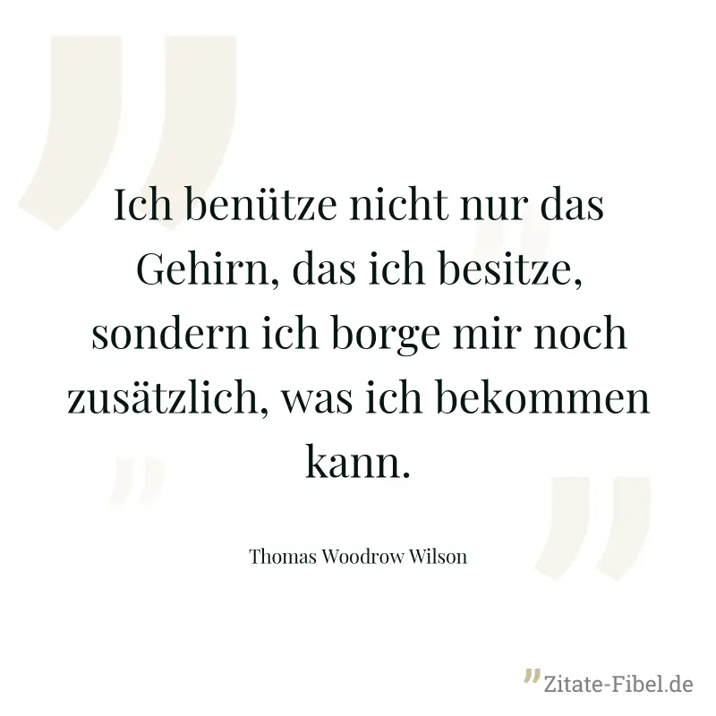 Ich benütze nicht nur das Gehirn, das ich besitze, sondern ich borge mir noch zusätzlich, was ich bekommen kann. - Thomas Woodrow Wilson