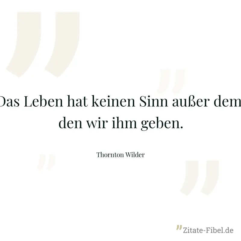 Das Leben hat keinen Sinn außer dem, den wir ihm geben. - Thornton Wilder