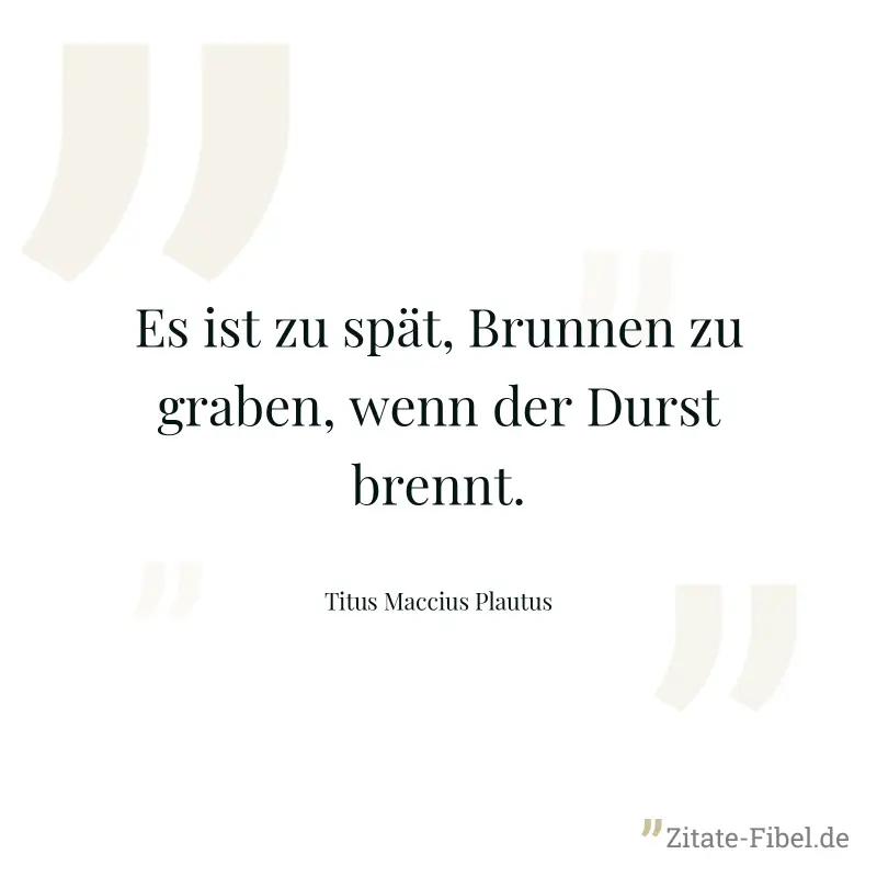 Es ist zu spät, Brunnen zu graben, wenn der Durst brennt. - Titus Maccius Plautus