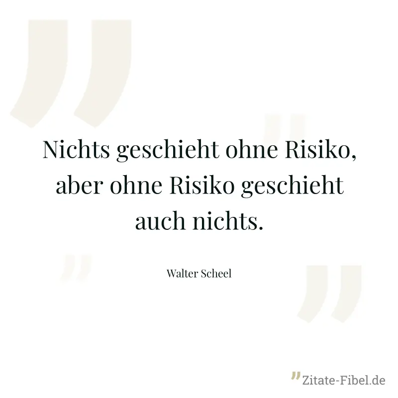 Nichts geschieht ohne Risiko, aber ohne Risiko geschieht auch nichts. - Walter Scheel