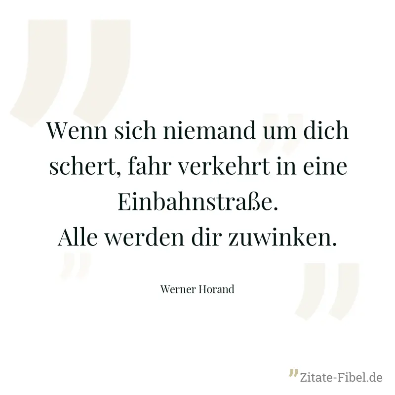 Wenn sich niemand um dich schert, fahr verkehrt in eine Einbahnstraße. Alle werden dir zuwinken. - Werner Horand