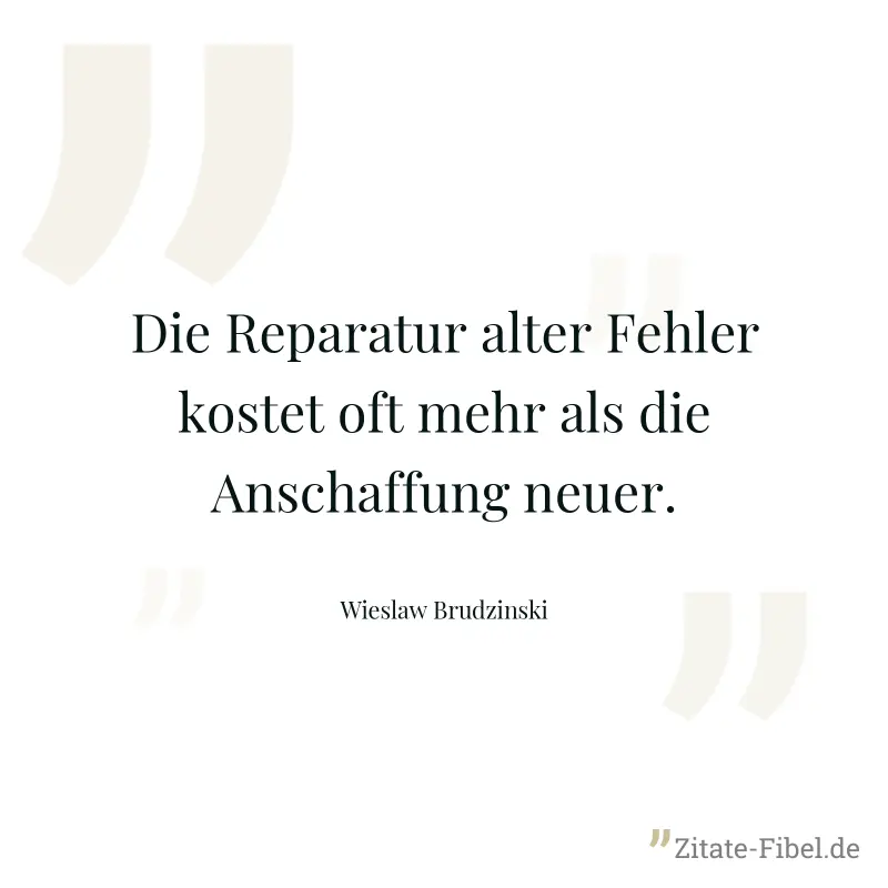 Die Reparatur alter Fehler kostet oft mehr als die Anschaffung neuer. - Wieslaw Brudzinski