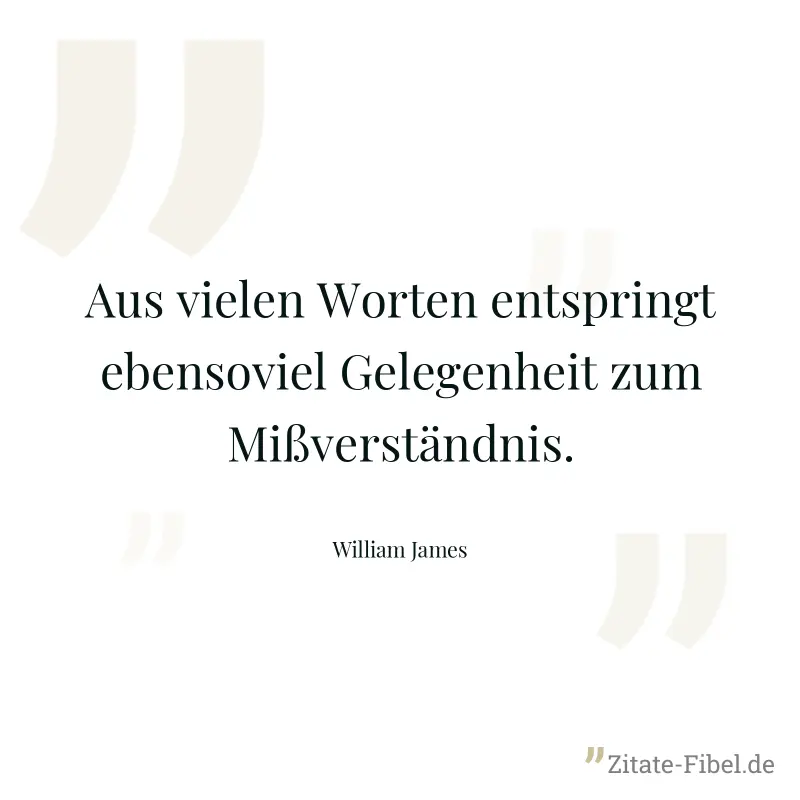 Aus vielen Worten entspringt ebensoviel Gelegenheit zum Mißverständnis. - William James