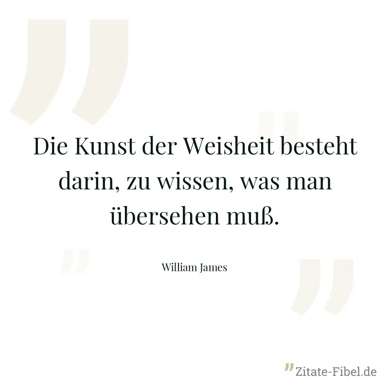 Die Kunst der Weisheit besteht darin, zu wissen, was man übersehen muß. - William James