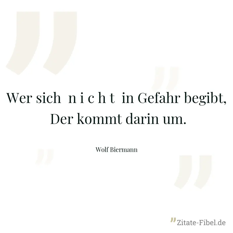 Wer sich  n i c h t  in Gefahr begibt,  Der kommt darin um. - Wolf Biermann