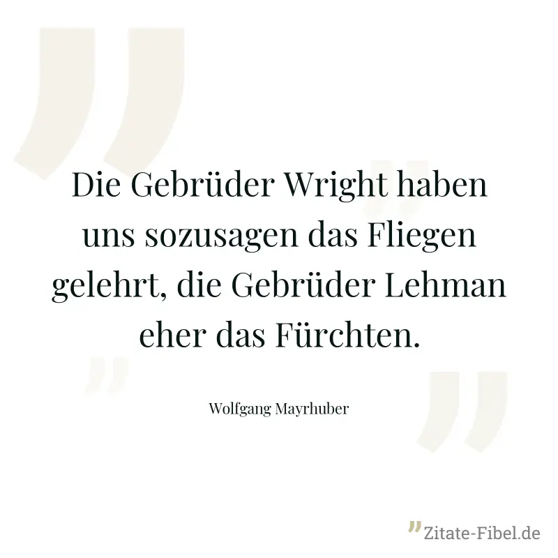 Die Gebrüder Wright haben uns sozusagen das Fliegen gelehrt, die Gebrüder Lehman eher das Fürchten. - Wolfgang Mayrhuber