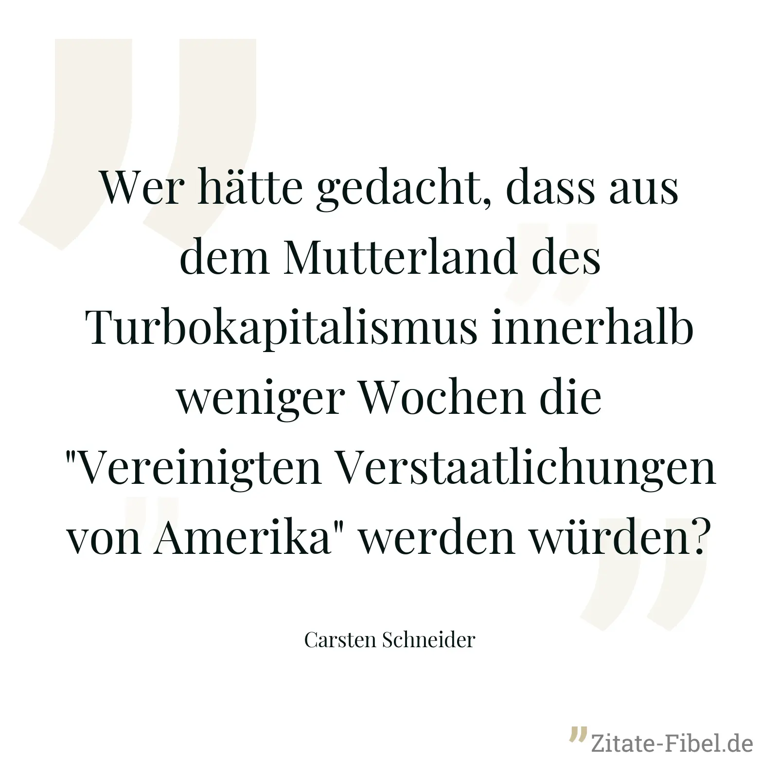 Wer hätte gedacht, dass aus dem Mutterland des Turbokapitalismus innerhalb weniger Wochen die "Vereinigten Verstaatlichungen von Amerika" werden würden? - Carsten Schneider