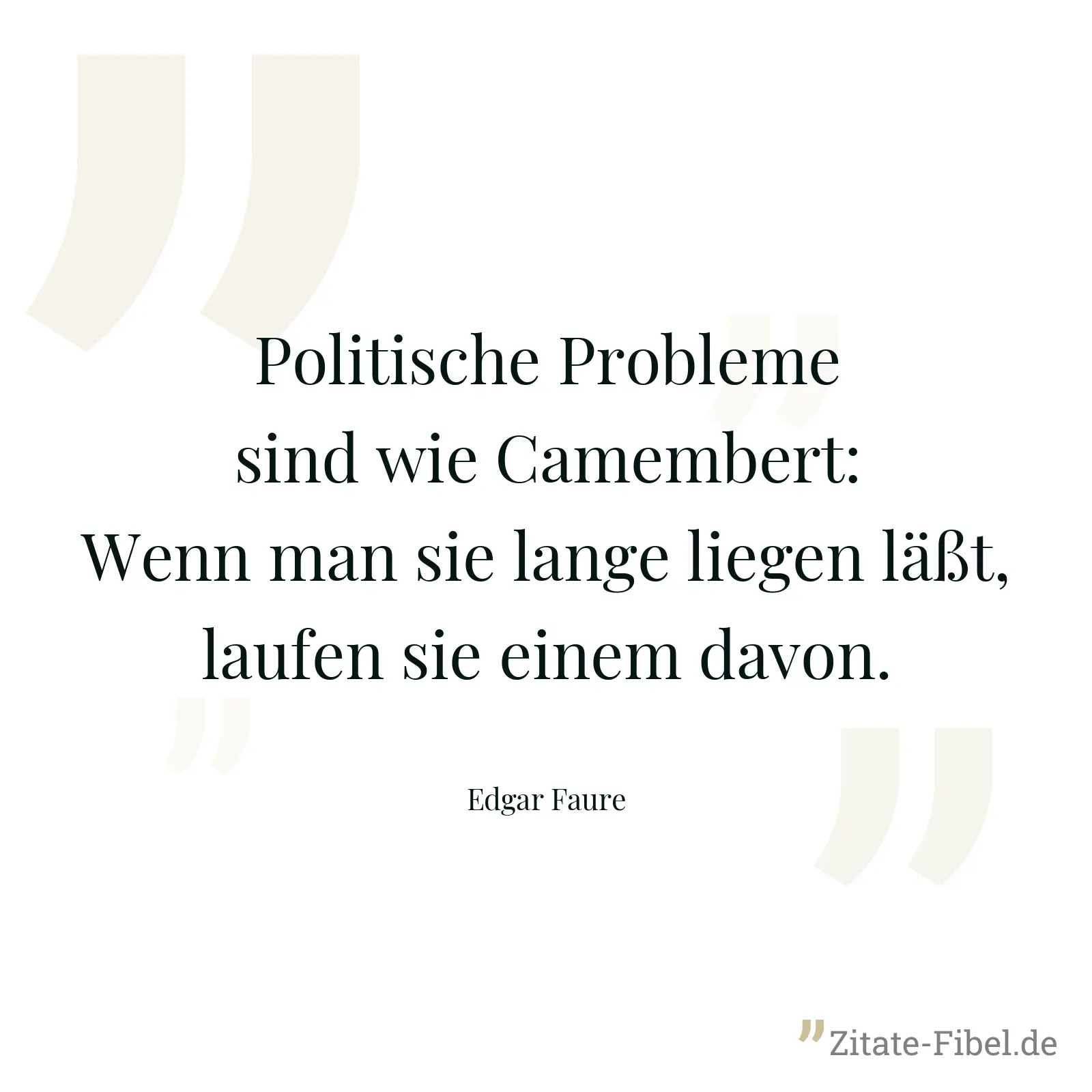 Politische Probleme sind wie Camembert: Wenn man sie lange liegen läßt, laufen sie einem davon. - Edgar Faure