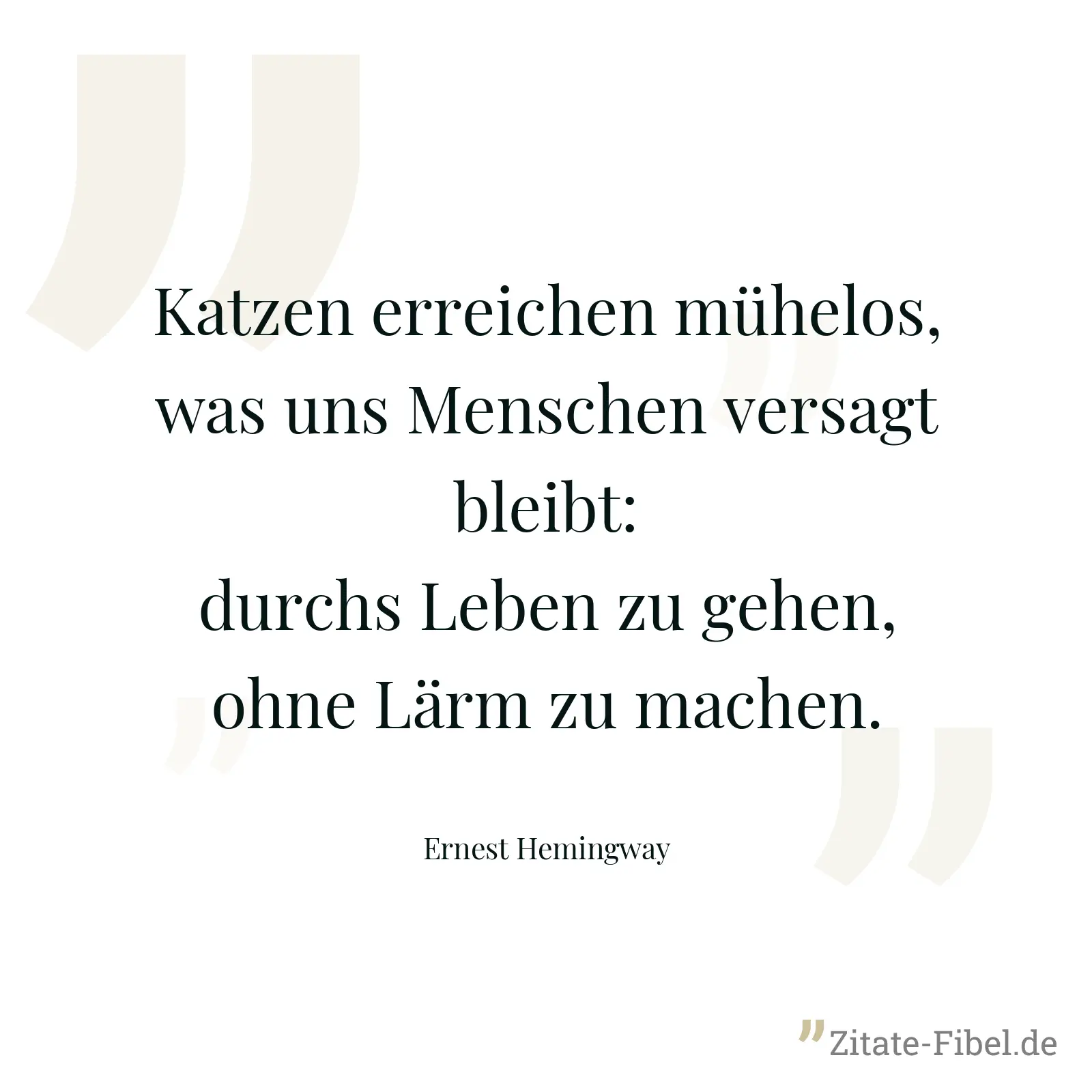 Katzen erreichen mühelos, was uns Menschen versagt bleibt: durchs Leben zu gehen, ohne Lärm zu machen. - Ernest Hemingway