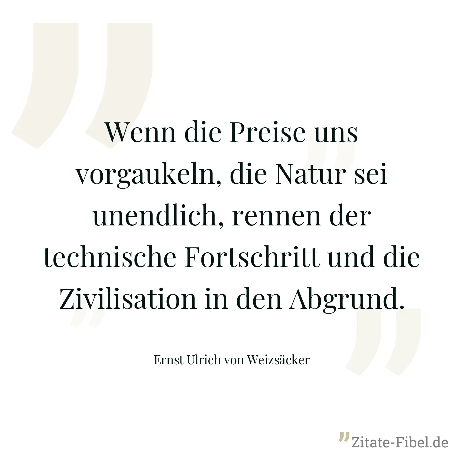 Wenn die Preise uns vorgaukeln, die Natur sei unendlich, rennen der technische Fortschritt und die Zivilisation in den Abgrund. - Ernst Ulrich von Weizsäcker