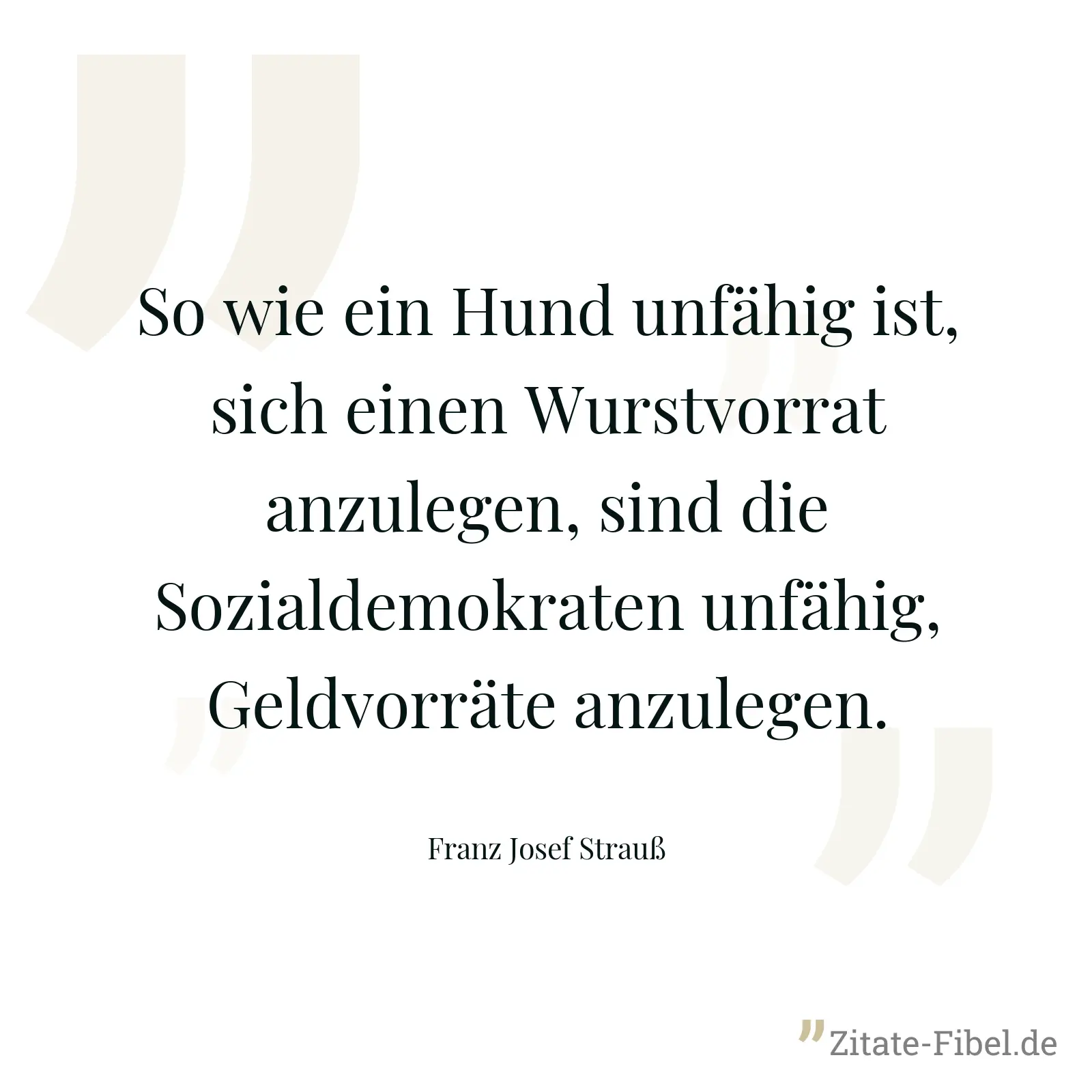 So wie ein Hund unfähig ist, sich einen Wurstvorrat anzulegen, sind die Sozialdemokraten unfähig, Geldvorräte anzulegen. - Franz Josef Strauß