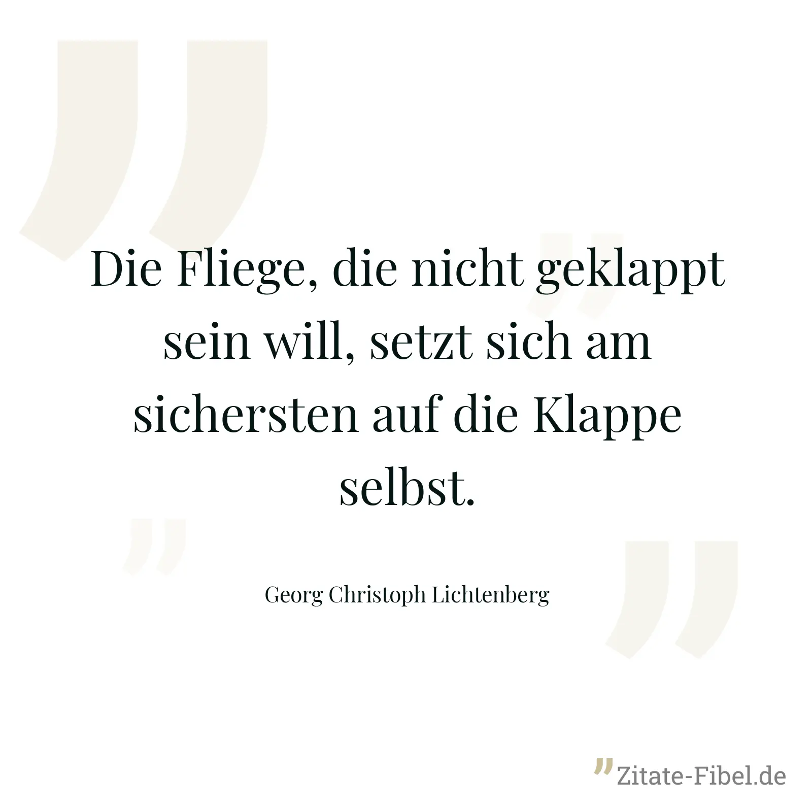 Die Fliege, die nicht geklappt sein will, setzt sich am sichersten auf die Klappe selbst. - Georg Christoph Lichtenberg