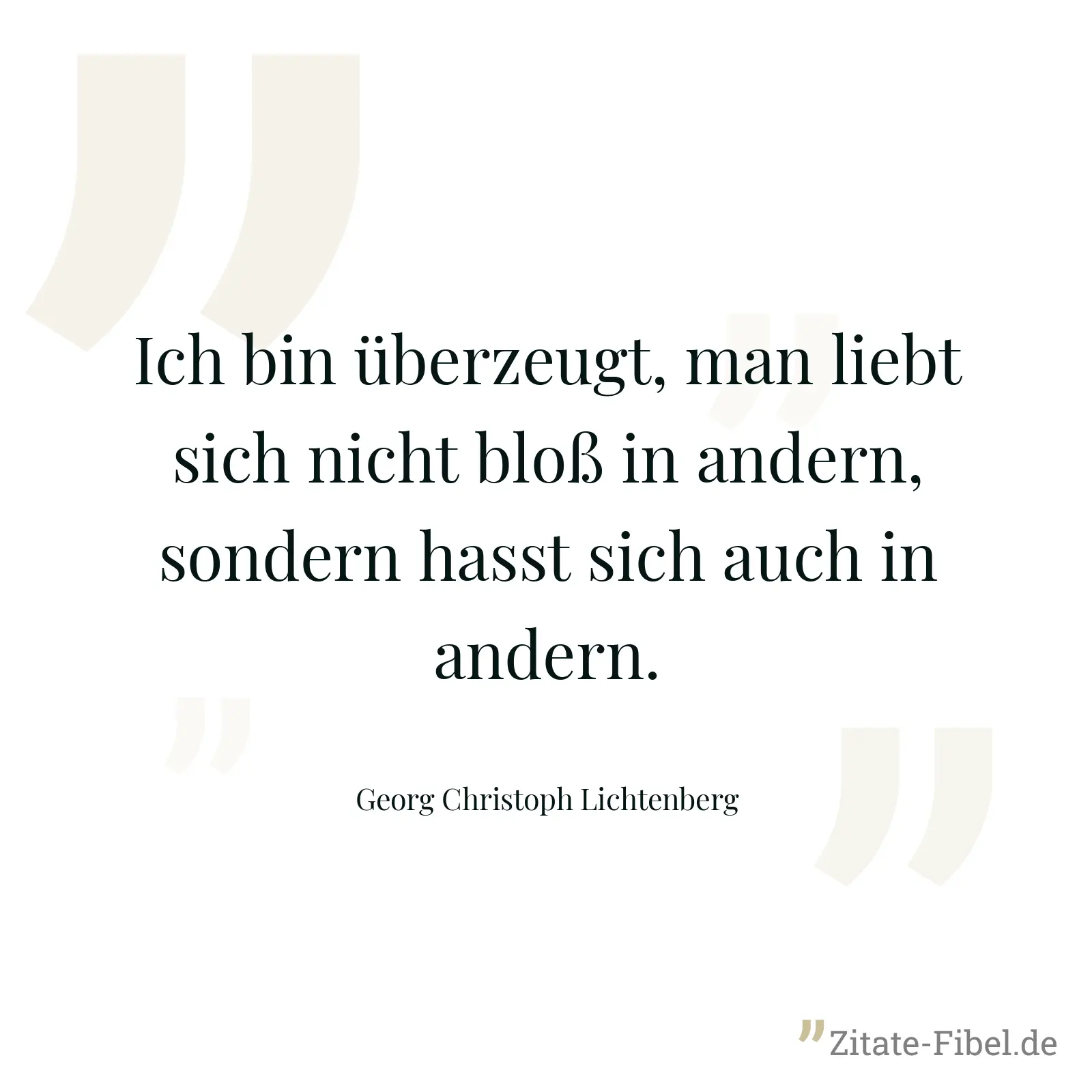 Ich bin überzeugt, man liebt sich nicht bloß in andern, sondern hasst sich auch in andern. - Georg Christoph Lichtenberg