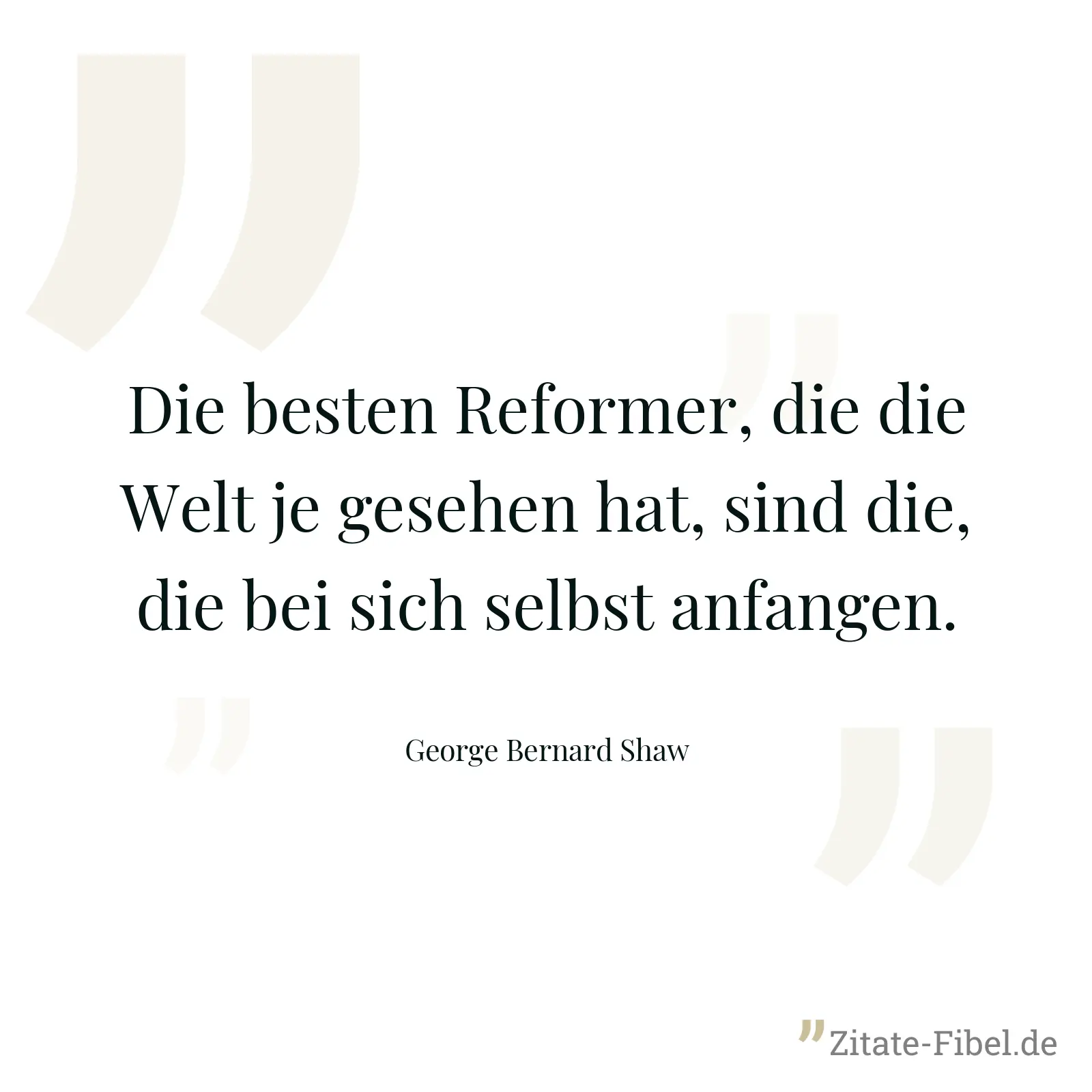 Die besten Reformer, die die Welt je gesehen hat, sind die, die bei sich selbst anfangen. - George Bernard Shaw
