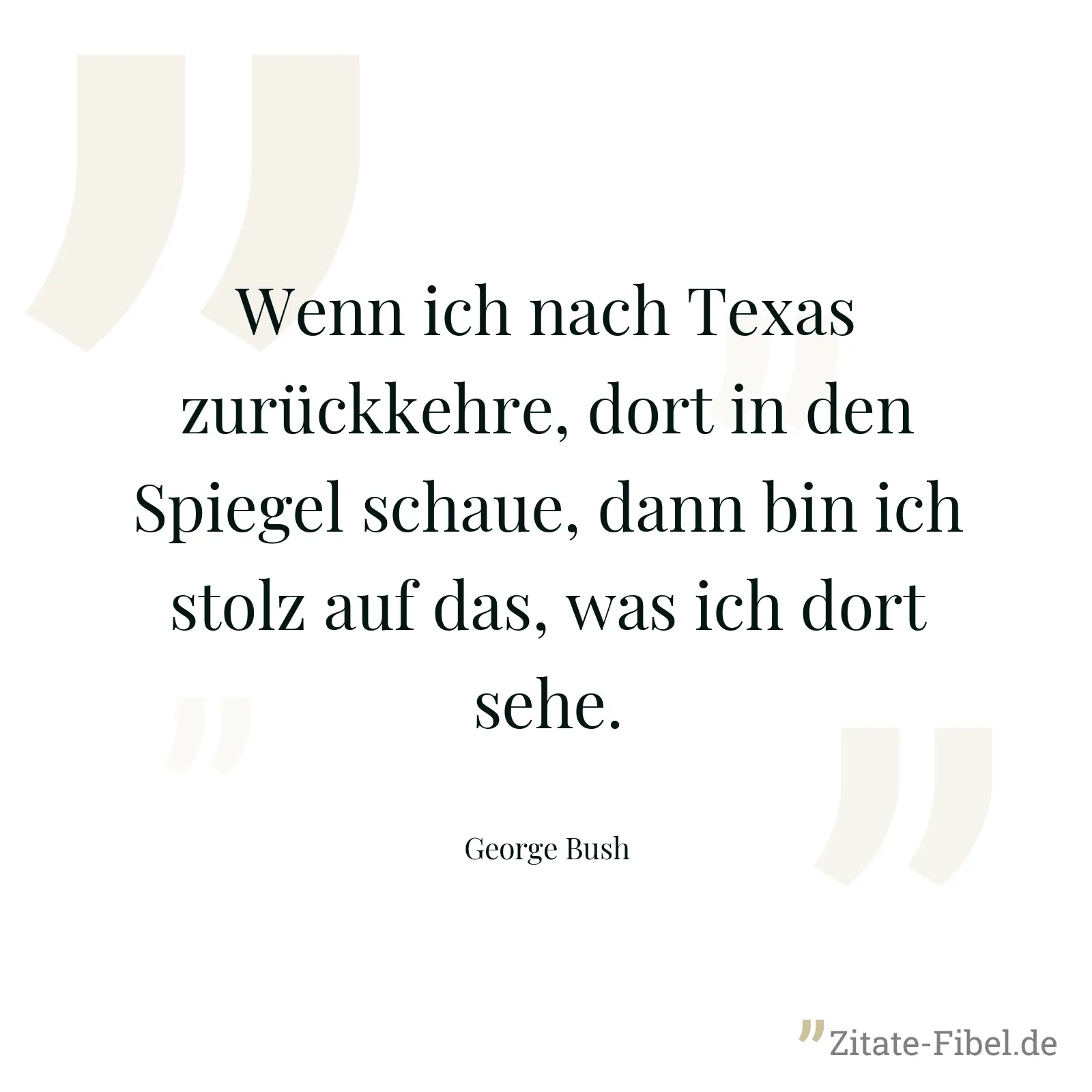 Wenn ich nach Texas zurückkehre, dort in den Spiegel schaue, dann bin ich stolz auf das, was ich dort sehe. - George Bush