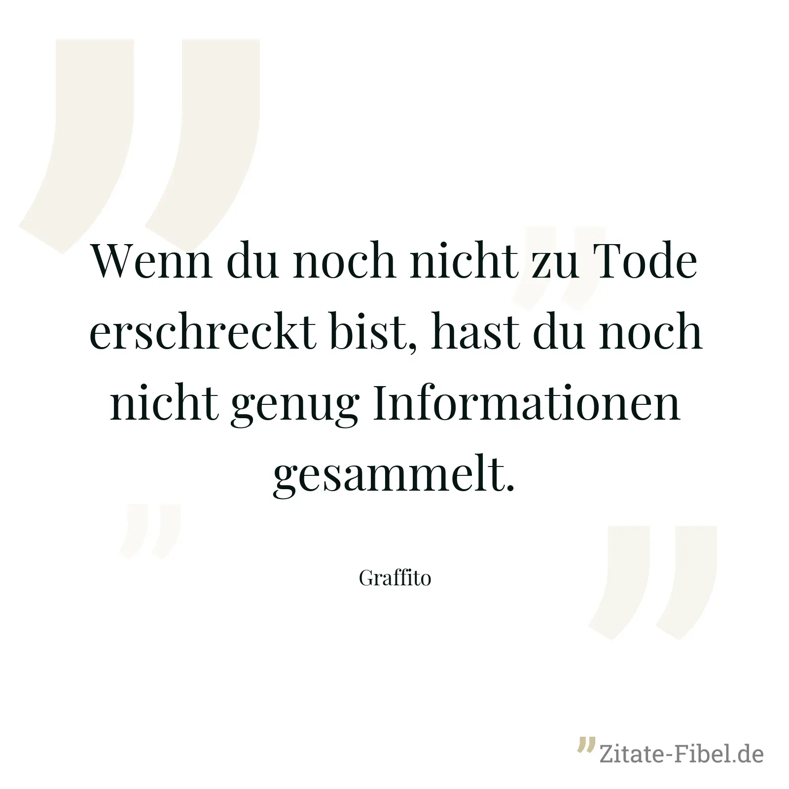 Wenn du noch nicht zu Tode erschreckt bist, hast du noch nicht genug Informationen gesammelt. - Graffito