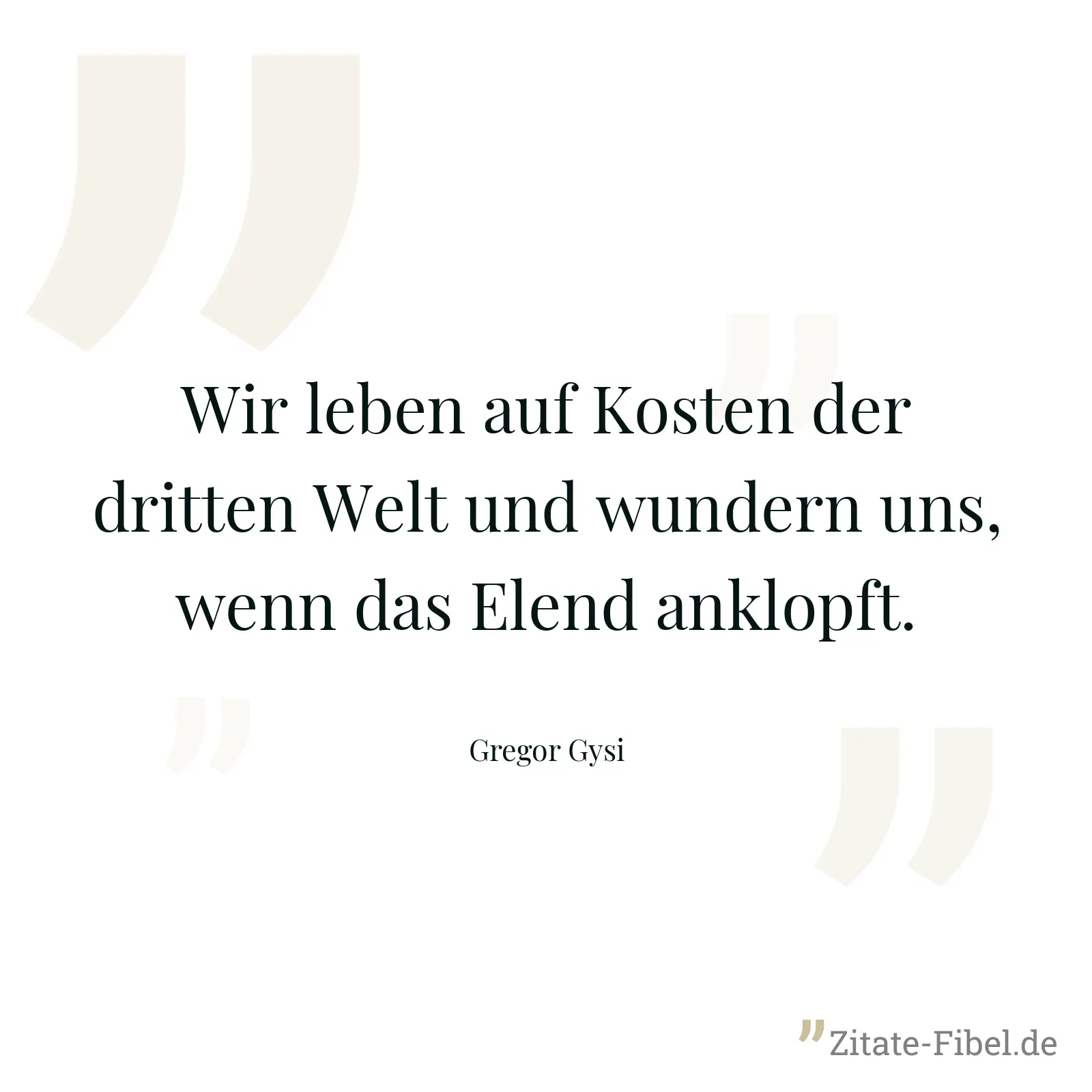 Wir leben auf Kosten der dritten Welt und wundern uns, wenn das Elend anklopft. - Gregor Gysi