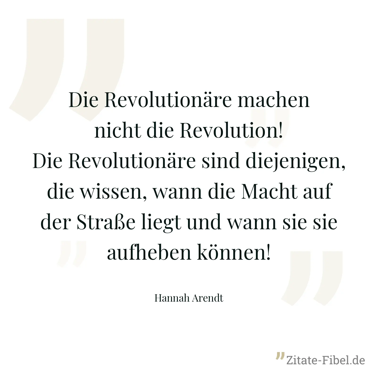 Die Revolutionäre machen nicht die Revolution! Die Revolutionäre sind diejenigen, die wissen, wann die Macht auf der Straße liegt und wann sie sie aufheben können! - Hannah Arendt