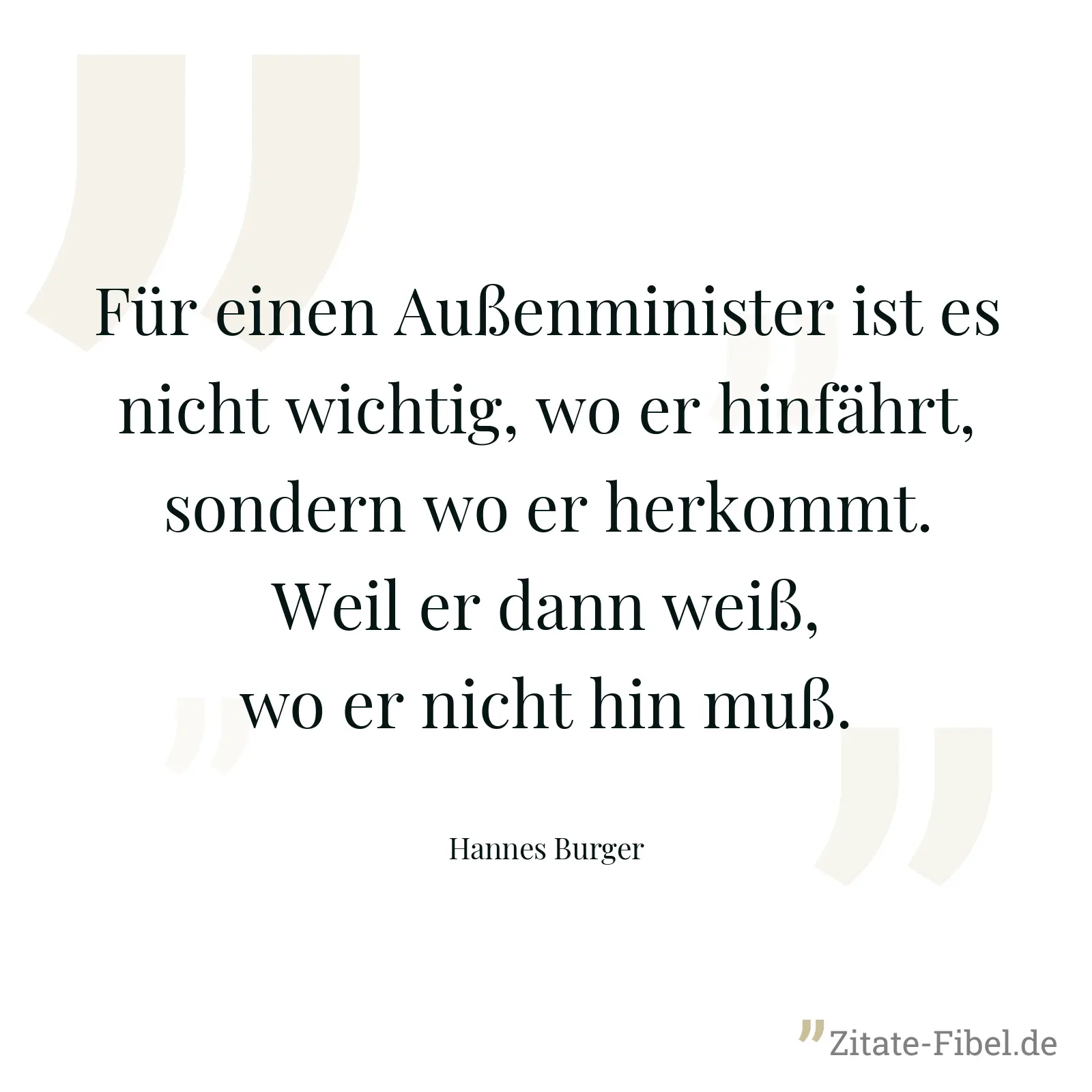 Für einen Außenminister ist es nicht wichtig, wo er hinfährt, sondern wo er herkommt. Weil er dann weiß, wo er nicht hin muß. - Hannes Burger