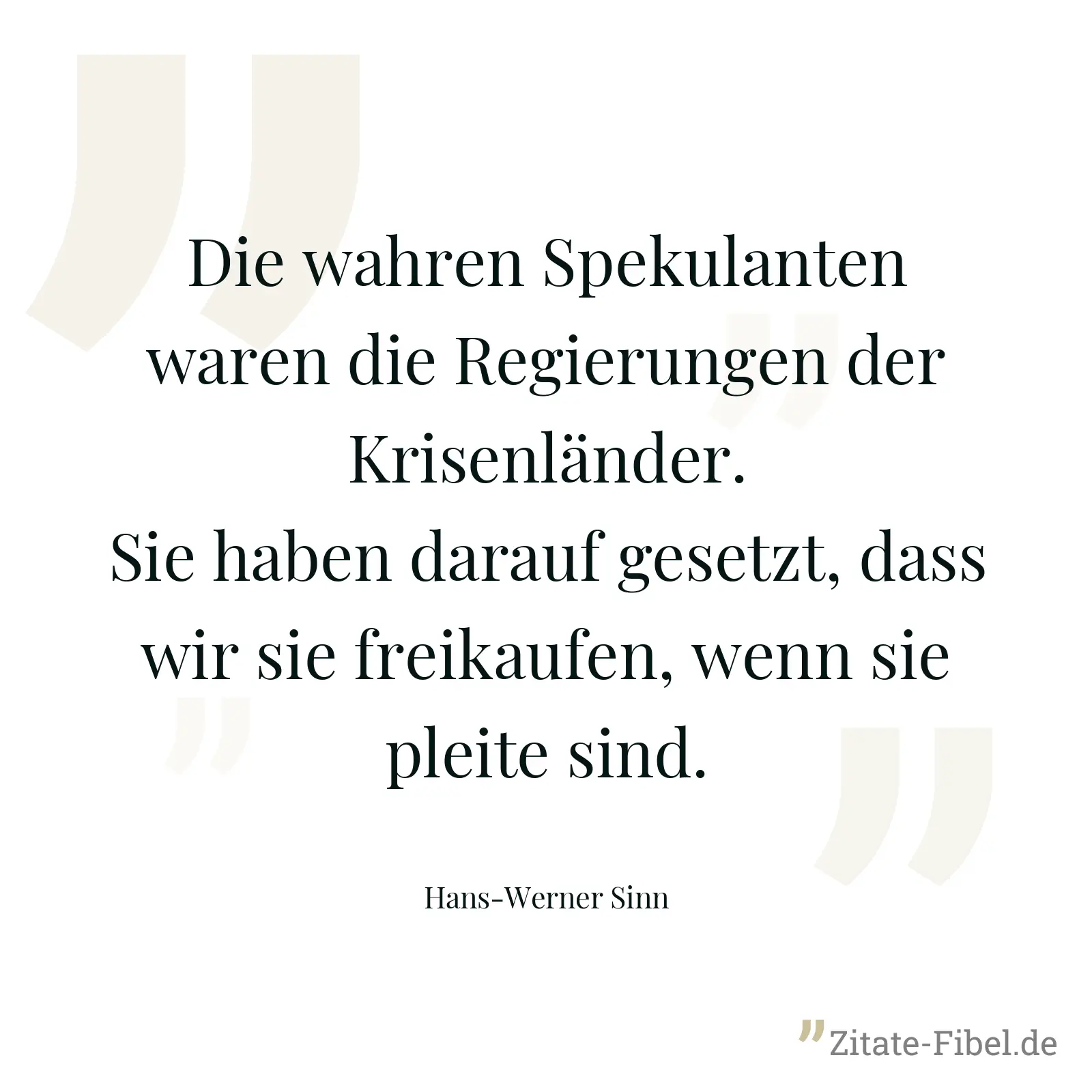 Die wahren Spekulanten waren die Regierungen der Krisenländer. Sie haben darauf gesetzt, dass wir sie freikaufen, wenn sie pleite sind. - Hans-Werner Sinn