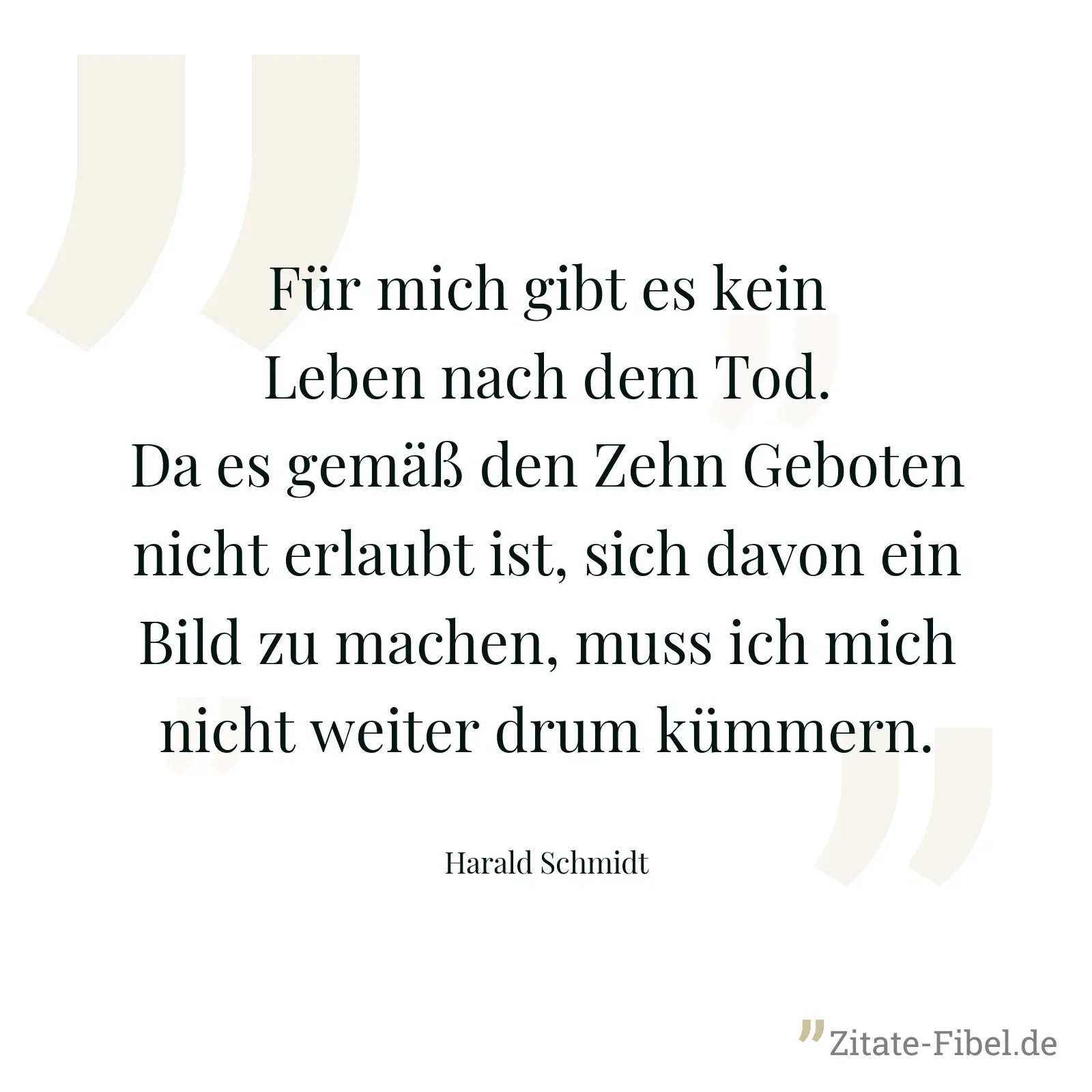 Für mich gibt es kein Leben nach dem Tod. Da es gemäß den Zehn Geboten nicht erlaubt ist, sich davon ein Bild zu machen, muss ich mich nicht weiter drum kümmern. - Harald Schmidt