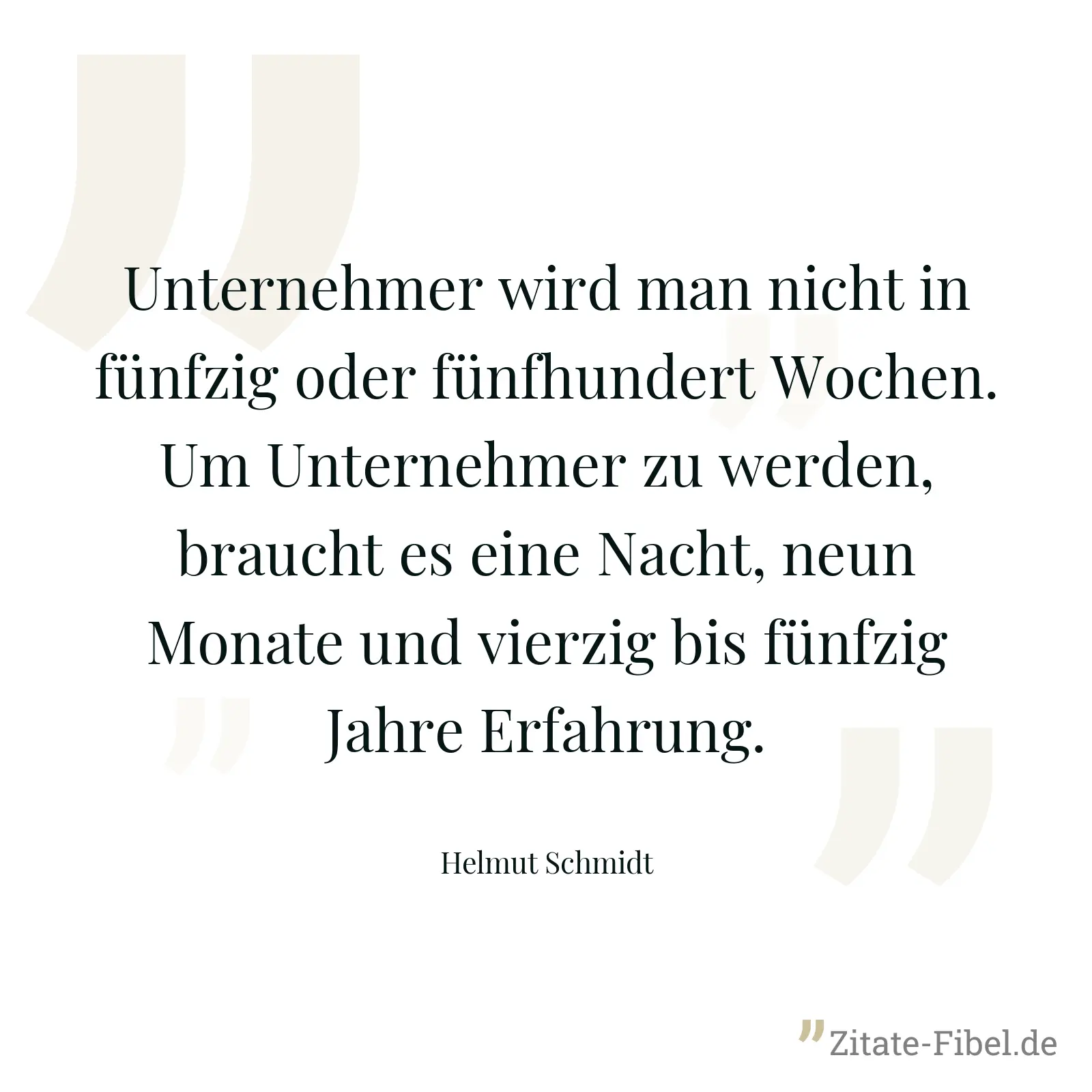 Unternehmer wird man nicht in fünfzig oder fünfhundert Wochen. Um Unternehmer zu werden, braucht es eine Nacht, neun Monate und vierzig bis fünfzig Jahre Erfahrung. - Helmut Schmidt