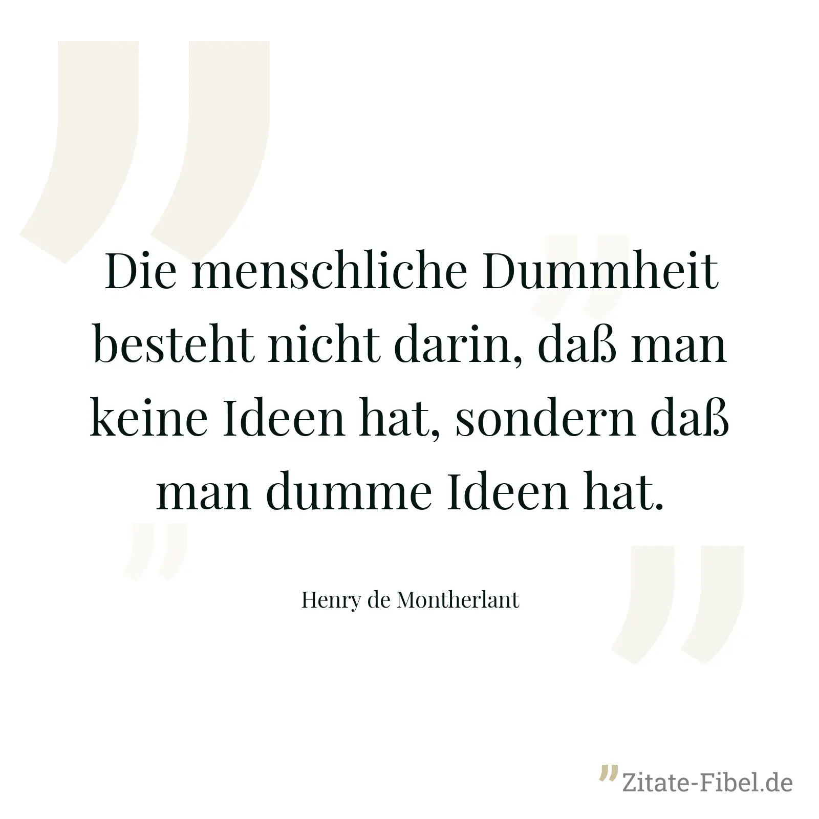 Die menschliche Dummheit besteht nicht darin, daß man keine Ideen hat, sondern daß man dumme Ideen hat. - Henry de Montherlant